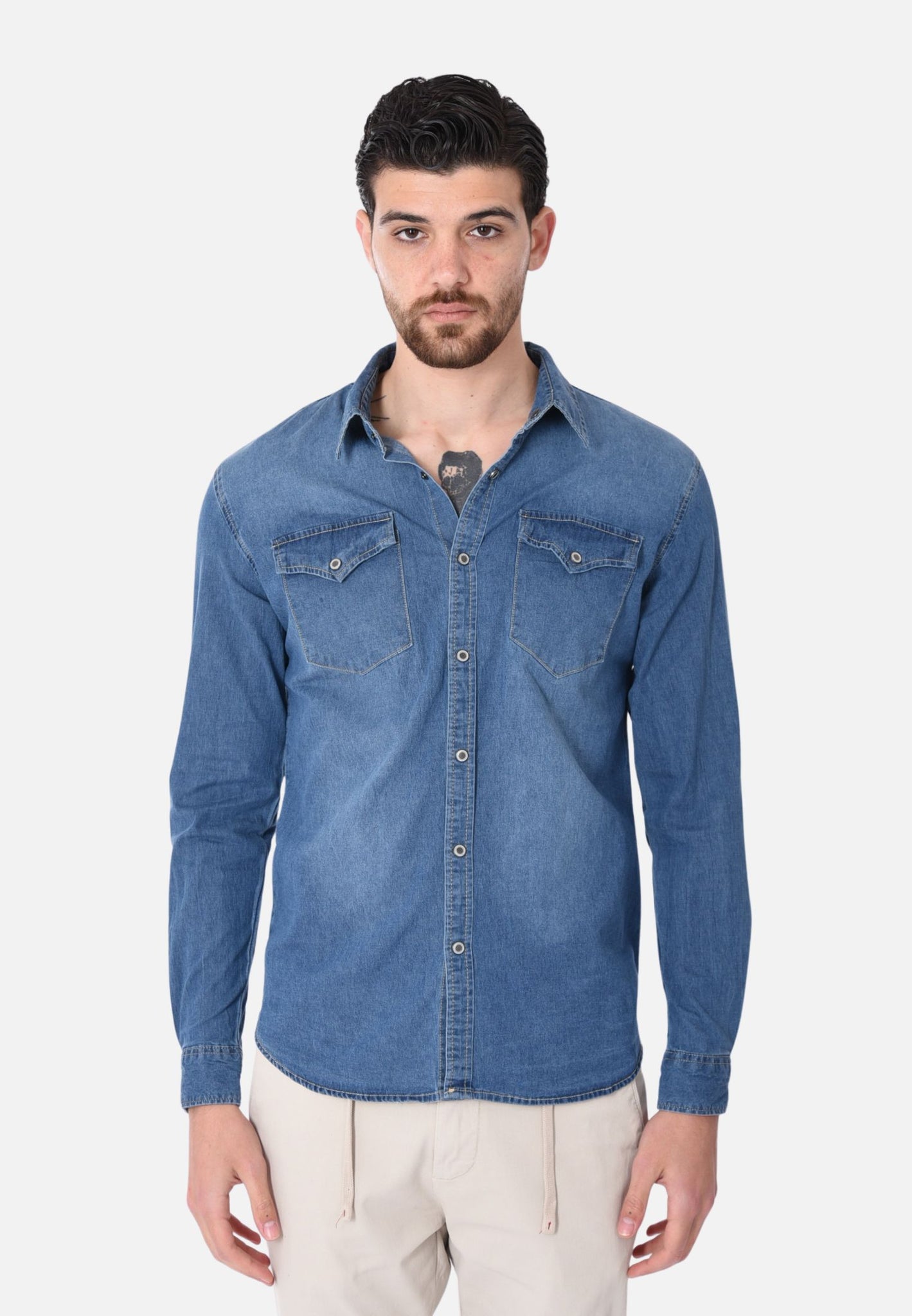 Camicia in denim tinta unita