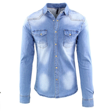 Camicia di jeans lavaggio chiaro bottoni effetto legno