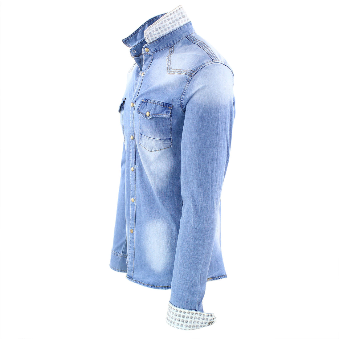 Camicia di jeans lavaggio chiaro bottoni effetto legno