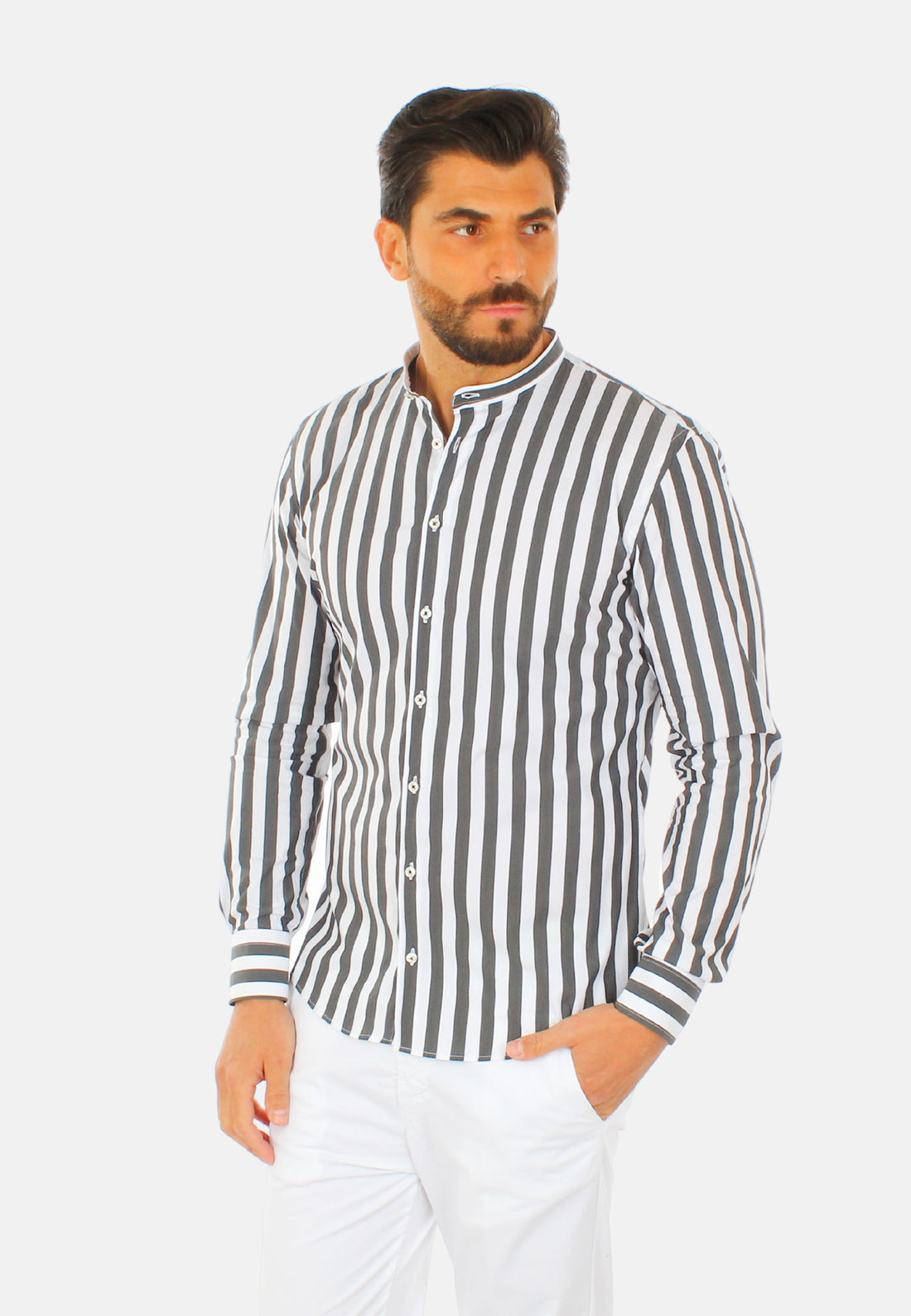 Camicia collo coreana a righe