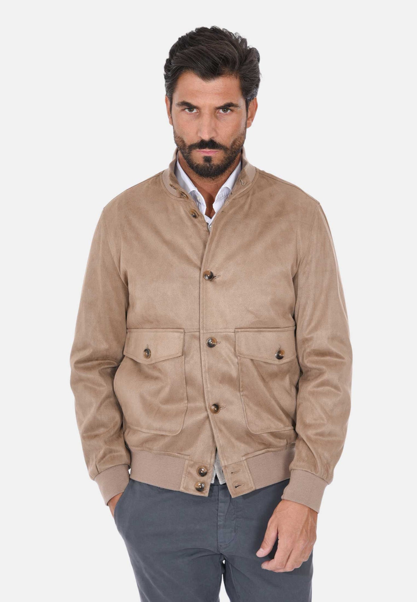 Bomber con tasconi in camoscio