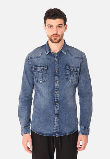 Chemise en jean délavé foncé