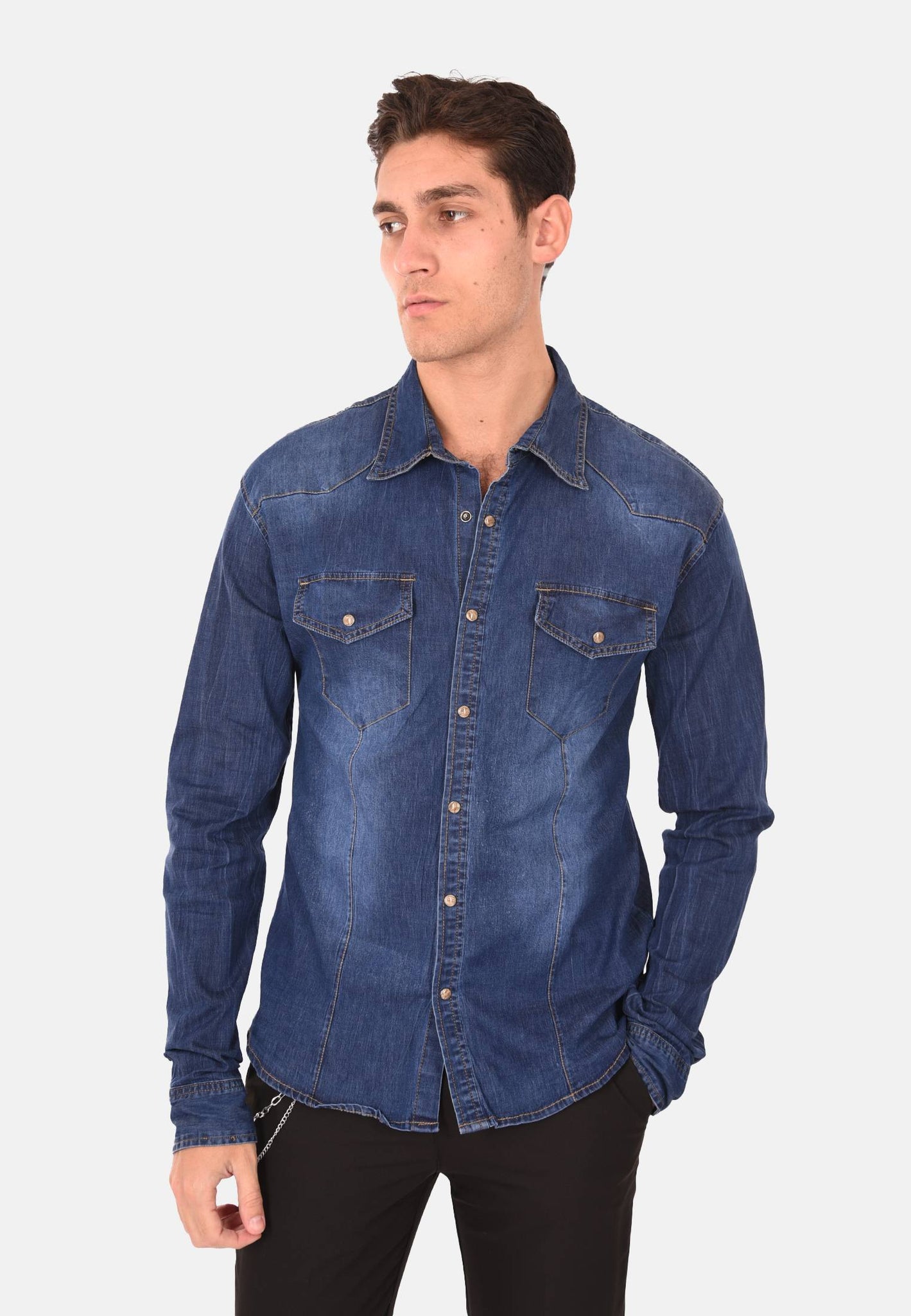 Camicia di jeans basic lavaggio scuro