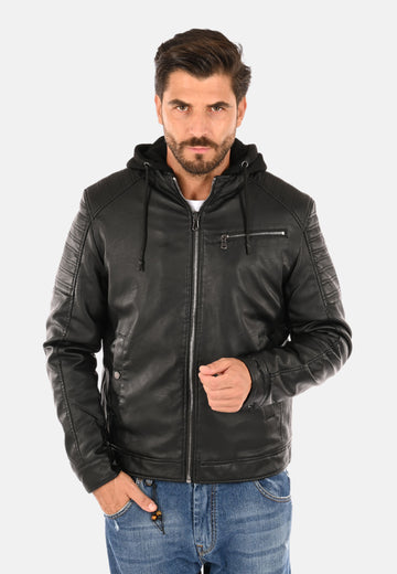 Veste en simili cuir à capuche