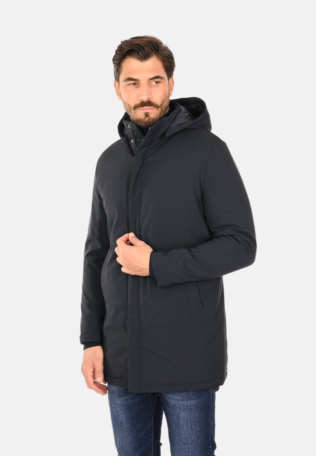 Parka tessuto tecnico con cappuccio staccabile