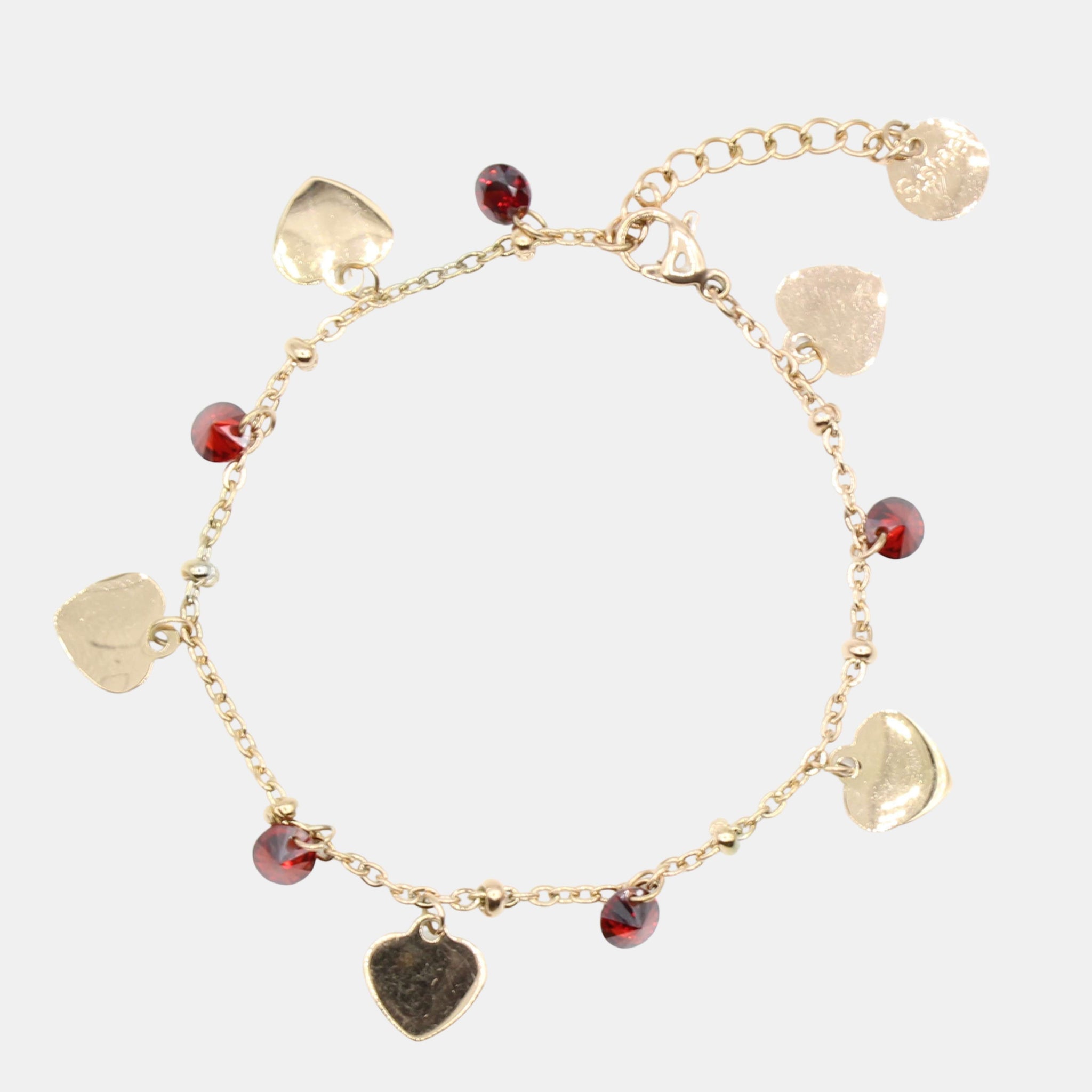 Bracciale con cristalli rossi e cuori rose gold