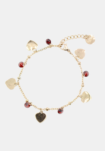 Bracciale con cristalli rossi e cuori rose gold