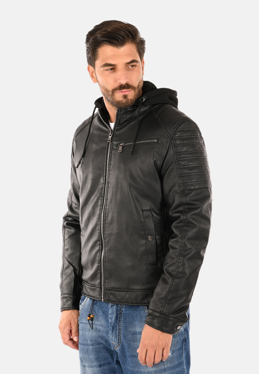 Veste en simili cuir à capuche