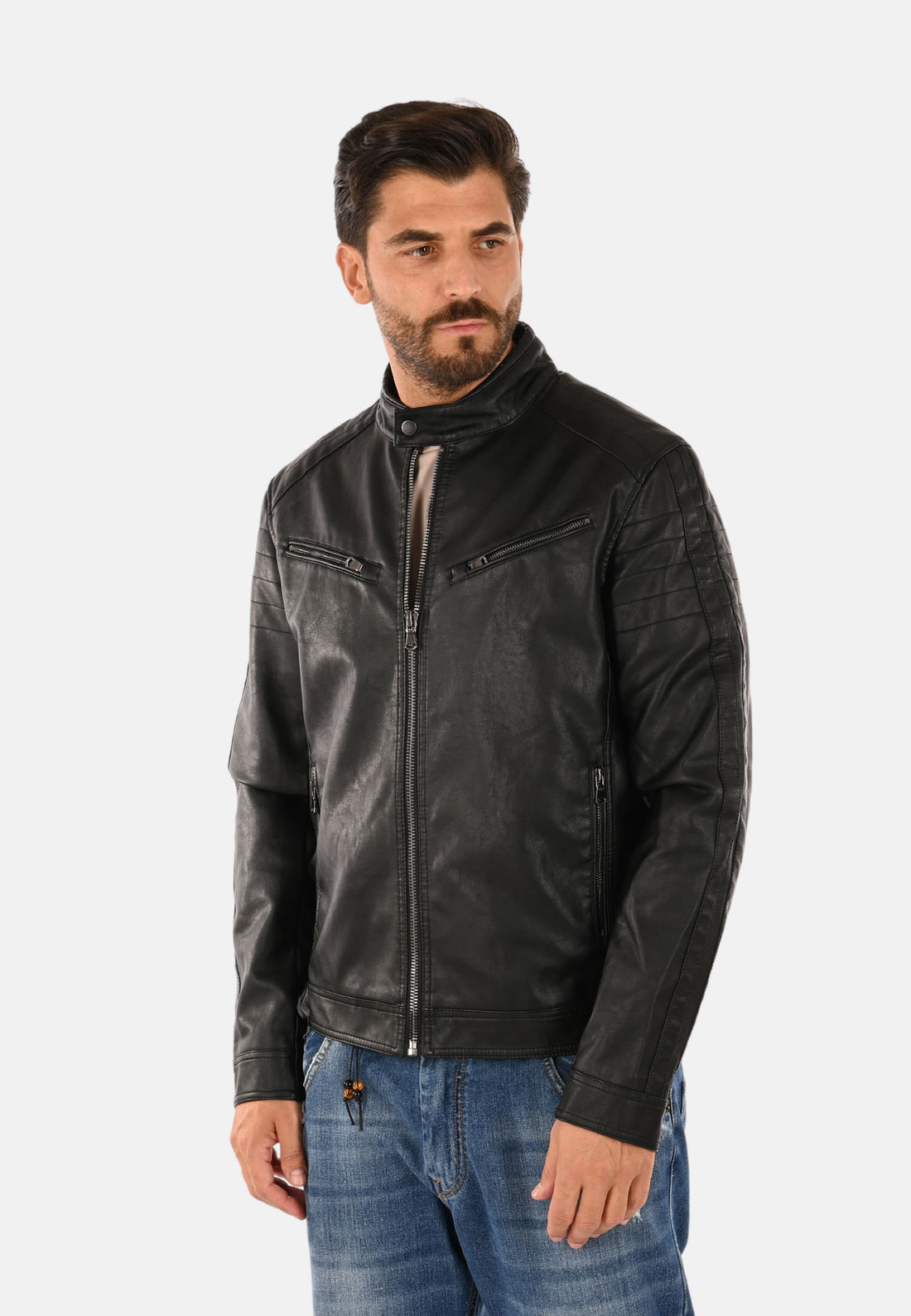 Veste simili cuir col coréen