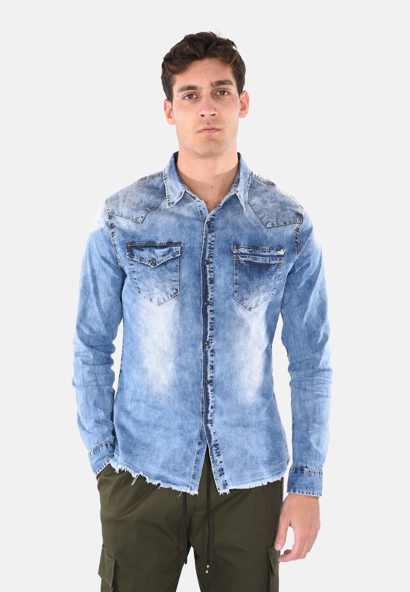 Chemise en jean effet délavé