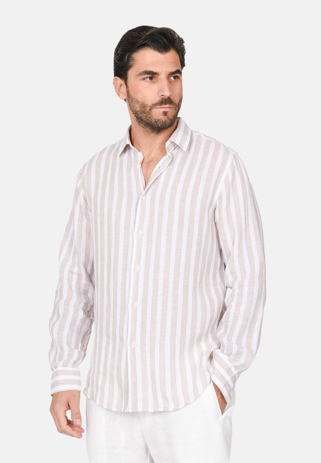 Camicia in lino collo classico a righe