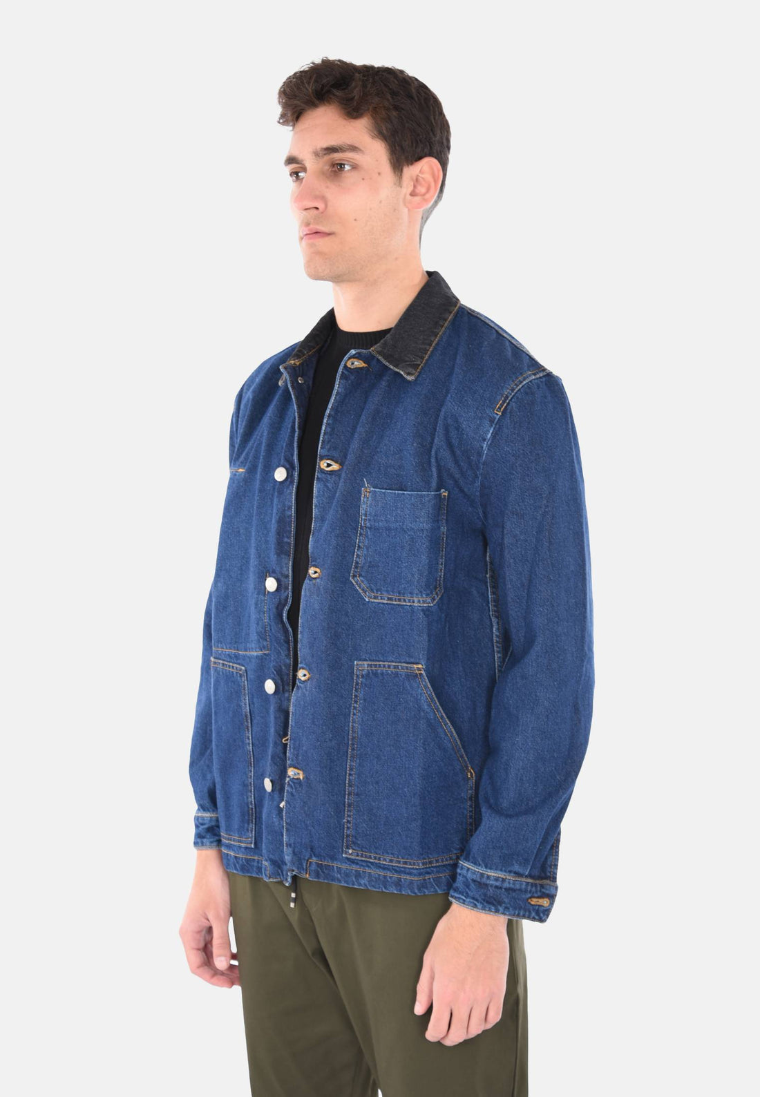 Veste en jean à col contrasté