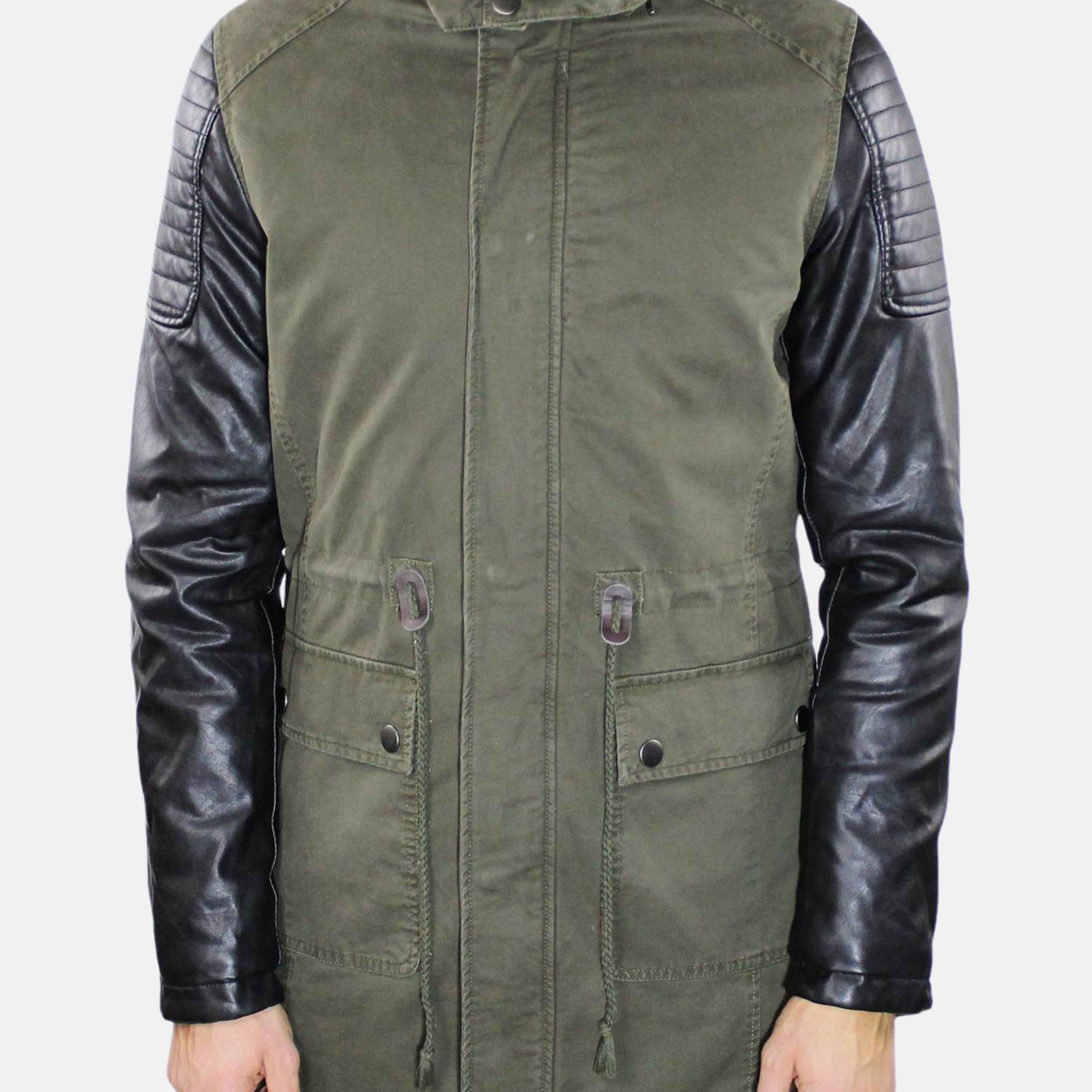 Parka verde con maniche in pelle