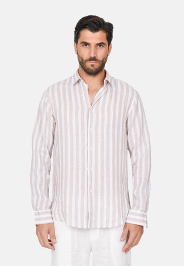 Camicia in lino collo classico a righe