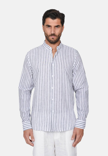 Camicia in lino collo coreana a righe