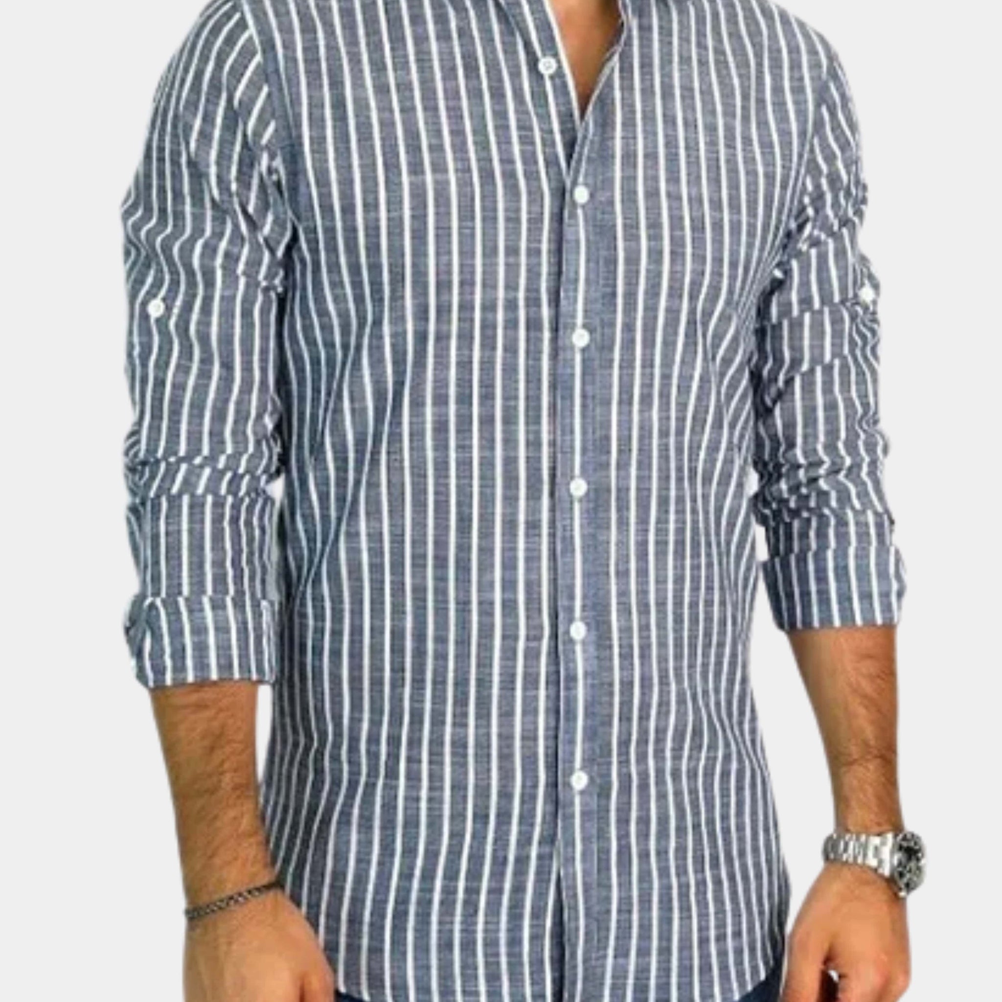 Camicia in cotone a righe bianche e blu