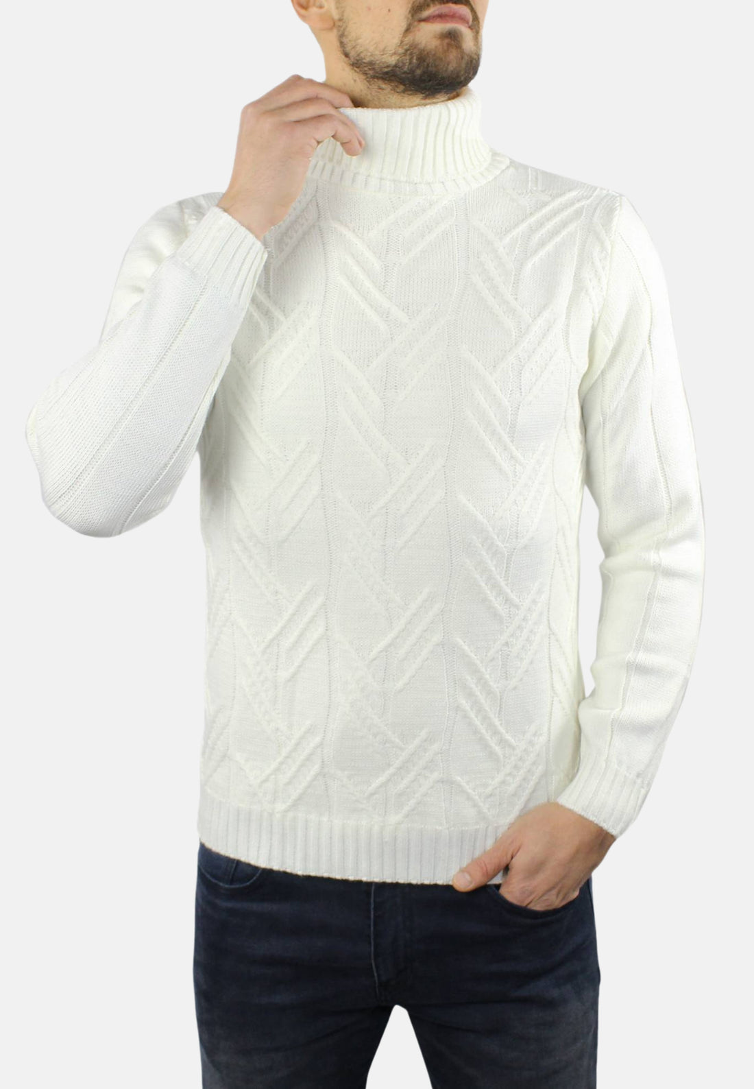 Pull col roulé en laine épaisse à tissage hexagonal