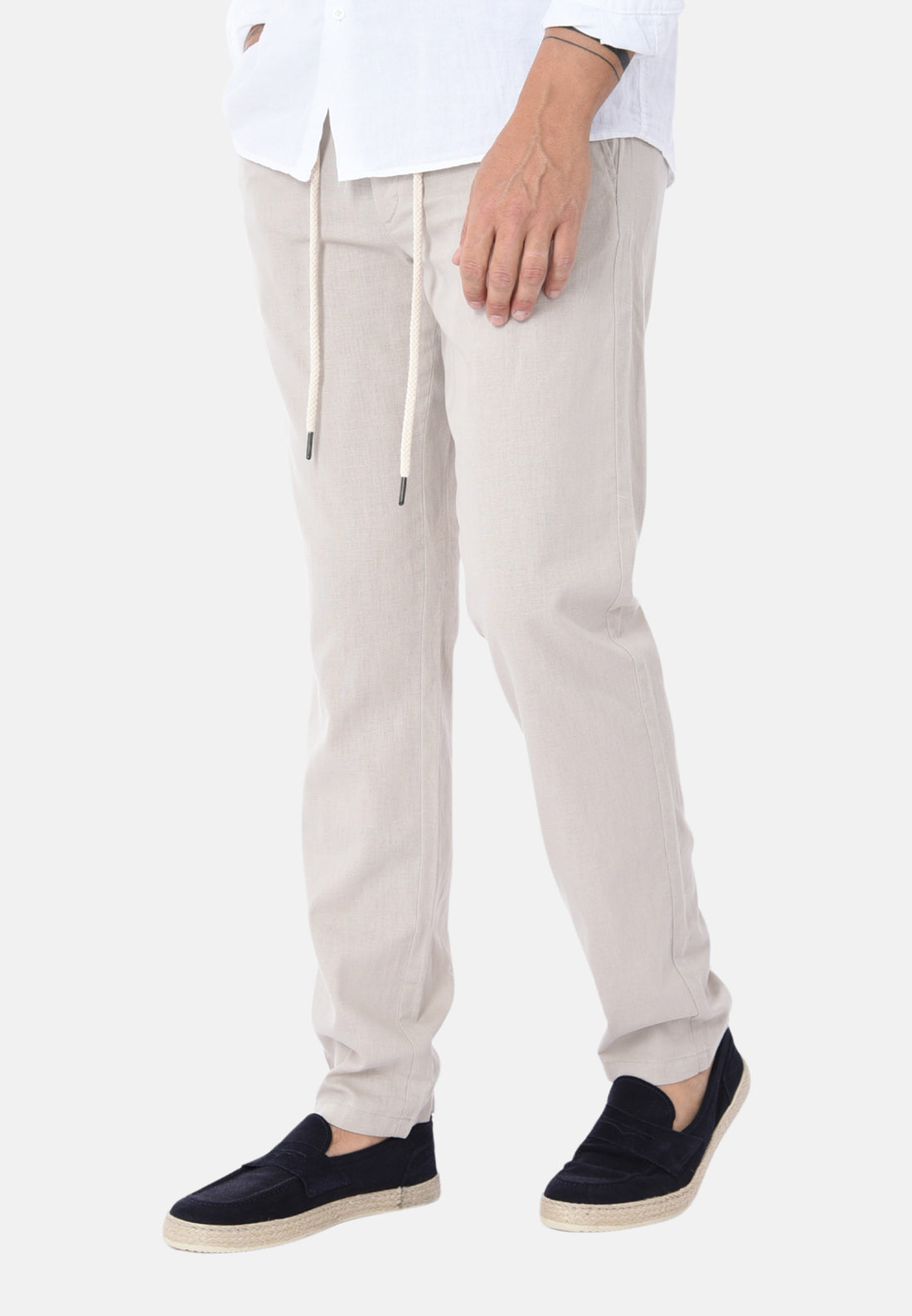 Pantalon uni en lin et coton