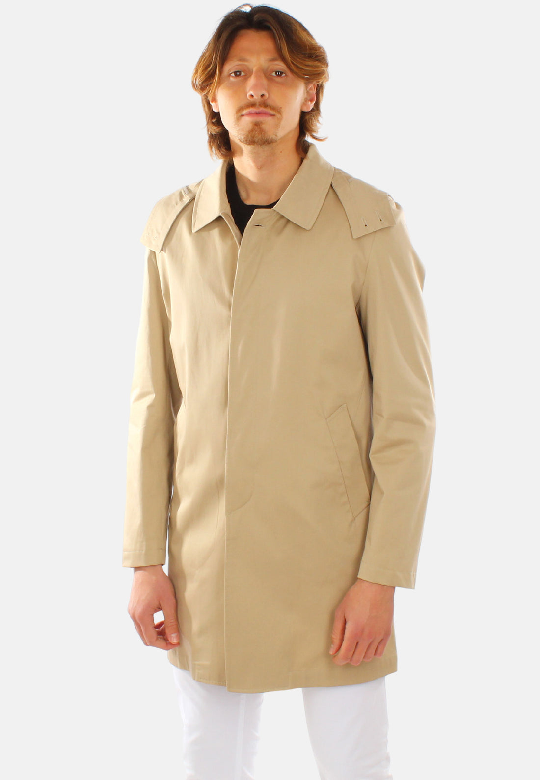 Trench beige Made in Italy con cappuccio