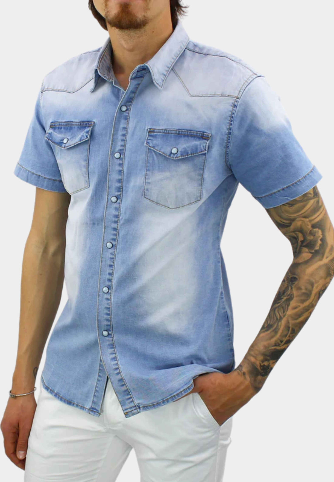 Chemise en jean à manches mi-longues