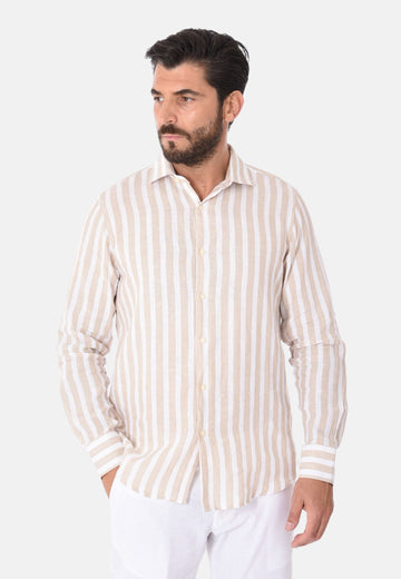 Camicia lino righe collo classico