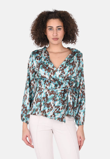 Blusa ad incrocio con fantasia animalier