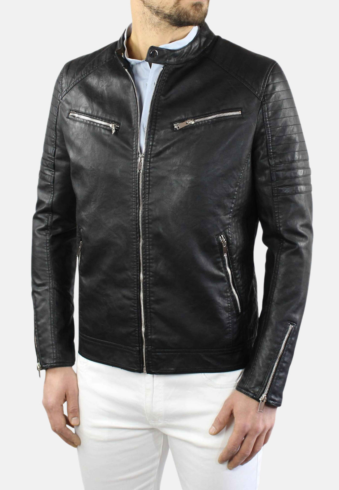 Giubbotto biker in pelle chiodo nero