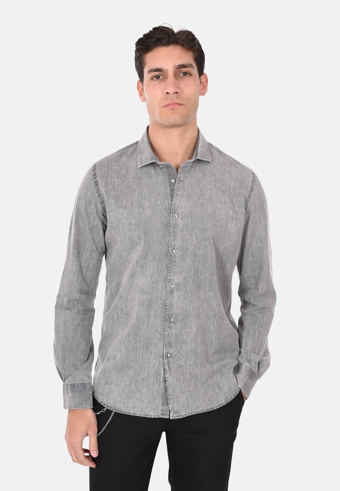 Camicia di jeans grigio effetto slavato