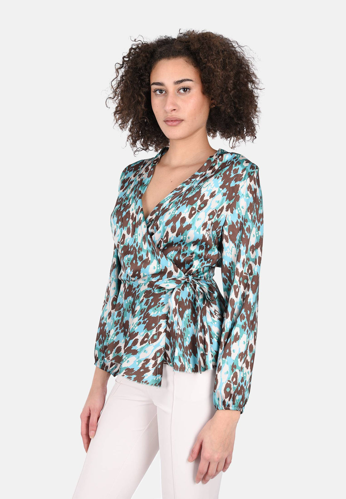 Blusa ad incrocio con fantasia animalier