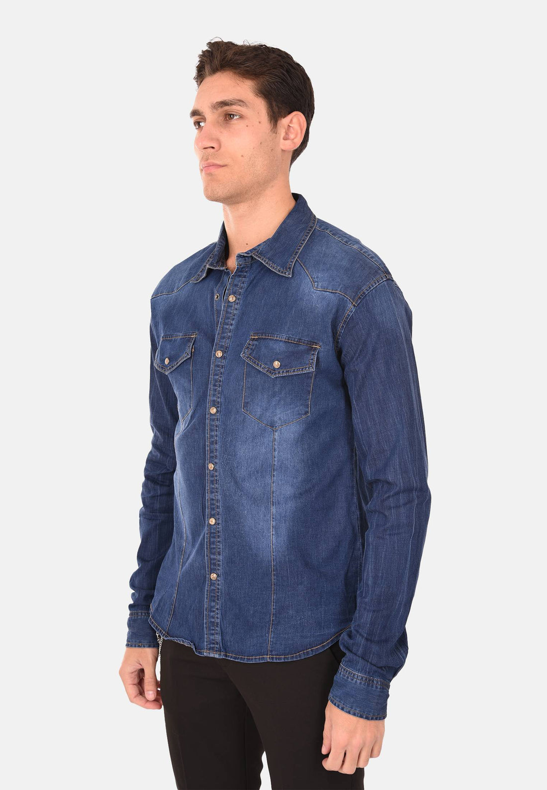 Chemise basique en jean délavé foncé