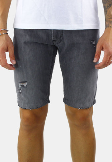 Bermuda di jeans grigio strappato